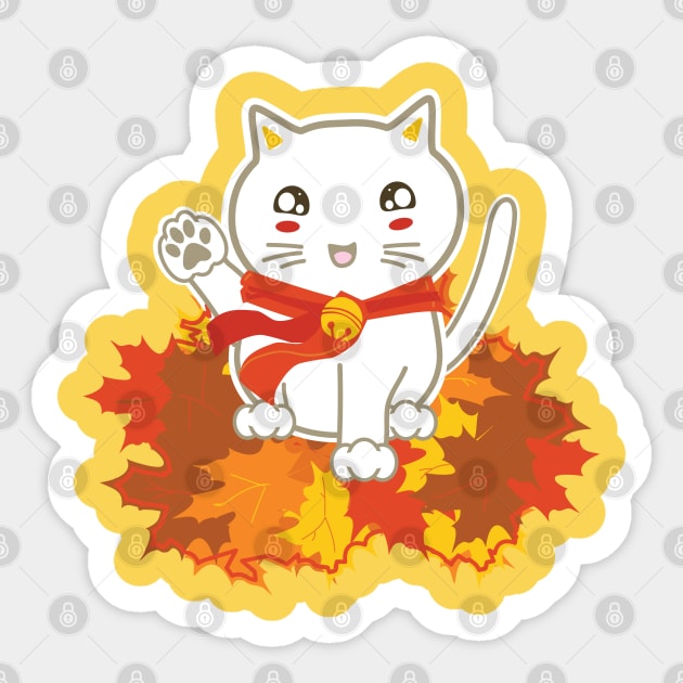 Lucky Cat in Fall Sticker by KimonoKat